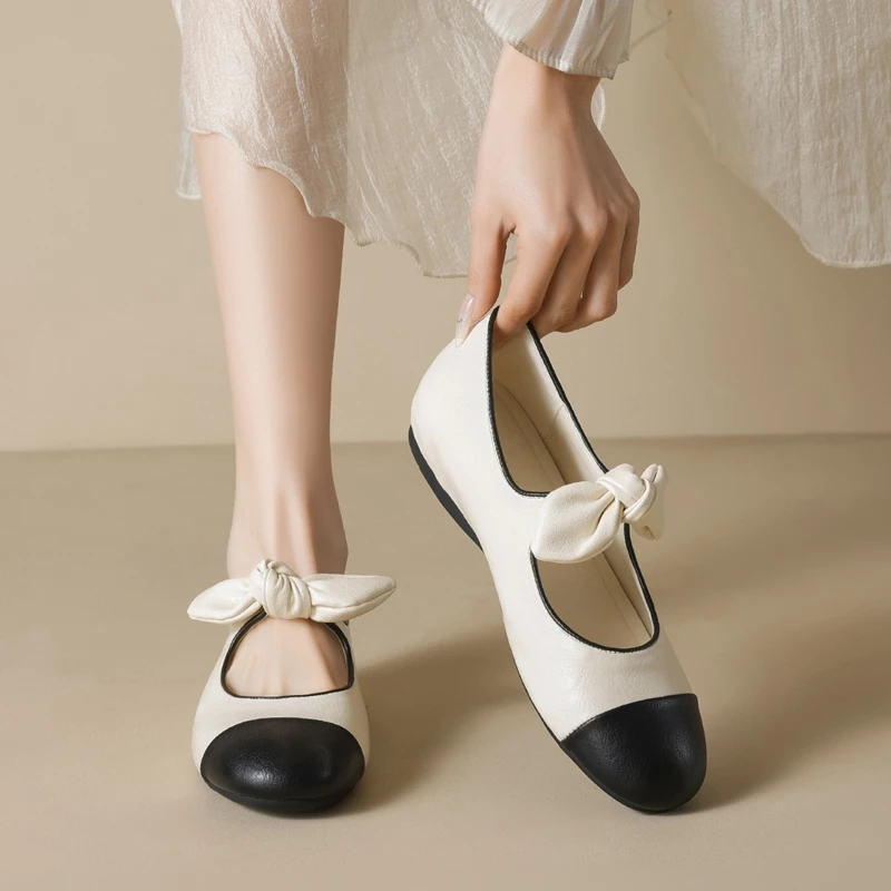 

Mary Jane Shoes Women's 2025 New Spring Round Toe Bow Women's Ballet Shoes Color-Blocked Pumps Women's