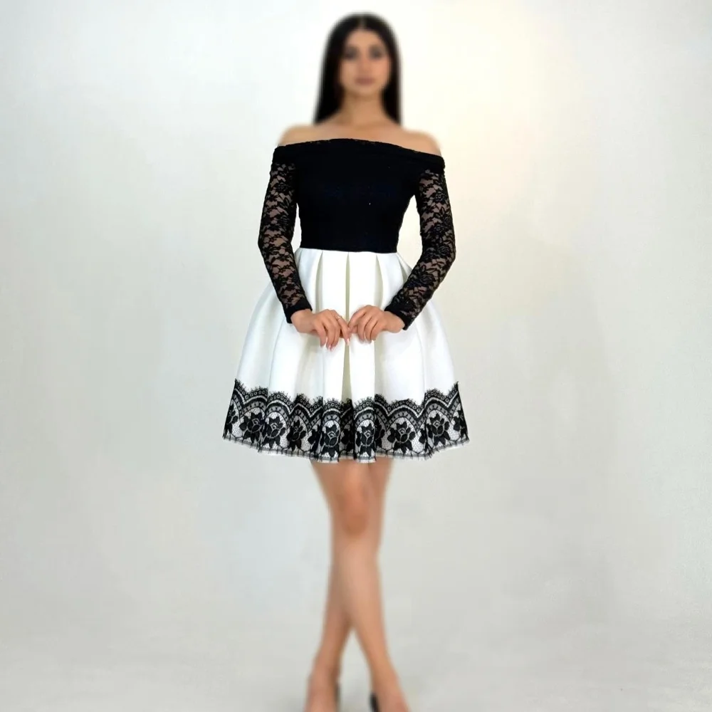 

Customized Matching Formal Lace Pleat Draped A-line Off-the-shoulder Knee Length Dresses Bespoke Occasion Dresses High Quality