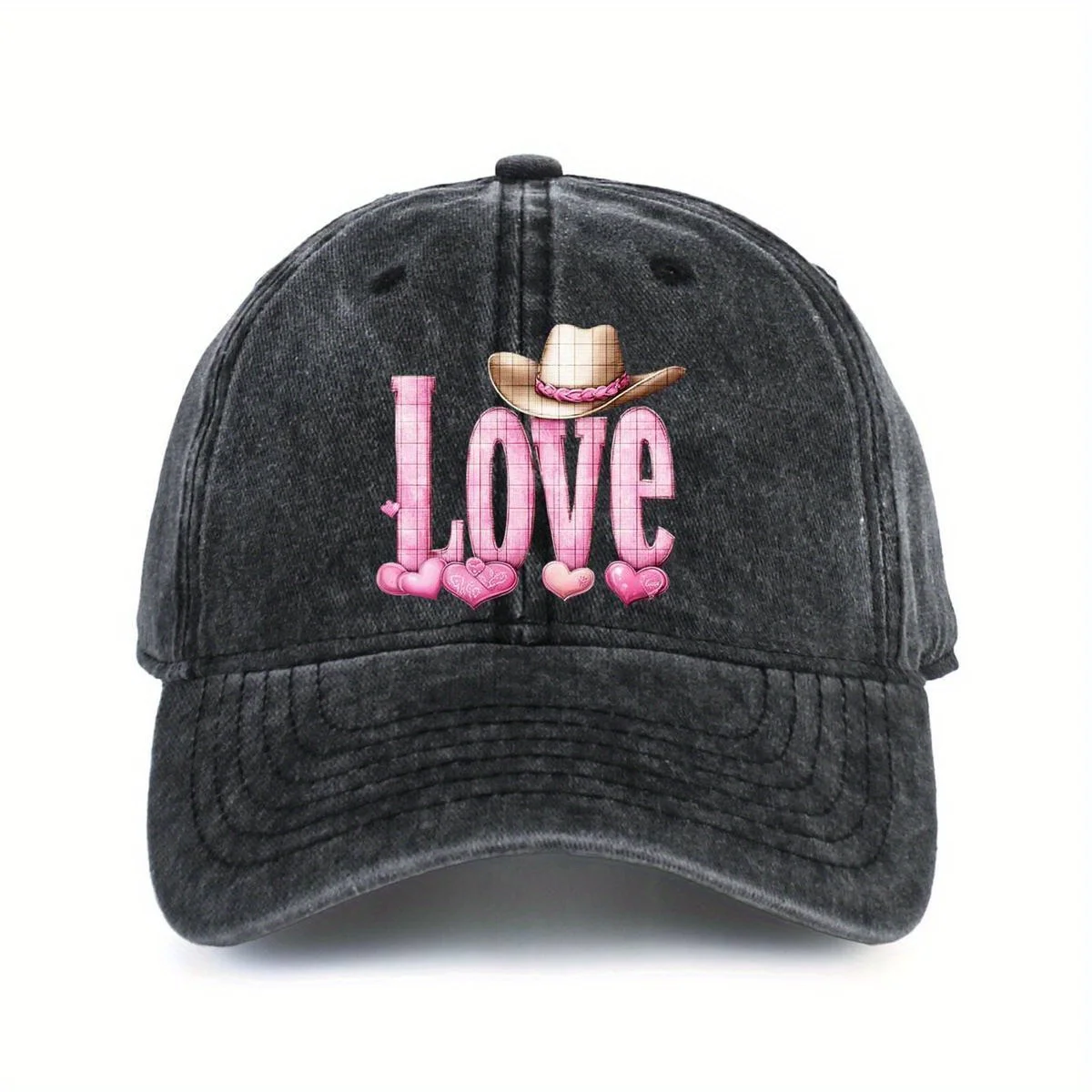 

Ковбойская шляпа с принтом «Любовь», стираная бейсболка, джинсовый стиль, регулируемая уличная повседневная шляпа унисекс