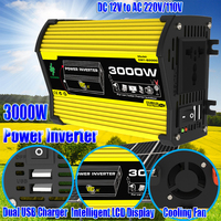 DC 12V To AC 110/220V Intelligent Power Inverter Dual USB Car Voltage Transformer 3000W Digital Power Inverter Built-in Fuse