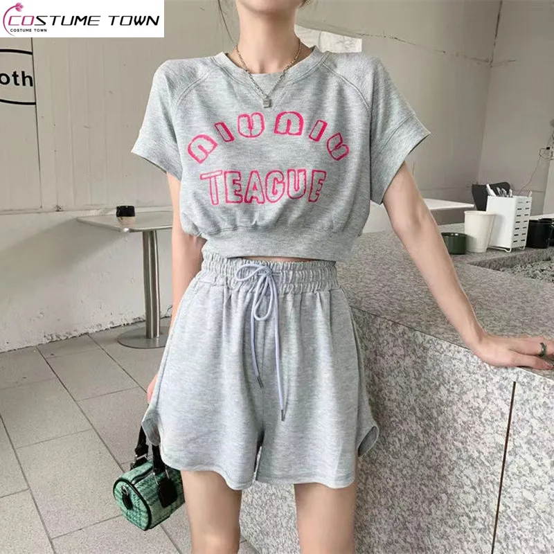 

Summer new casual sports women's fashion short T-shirt+versatile loose shorts two-piece set