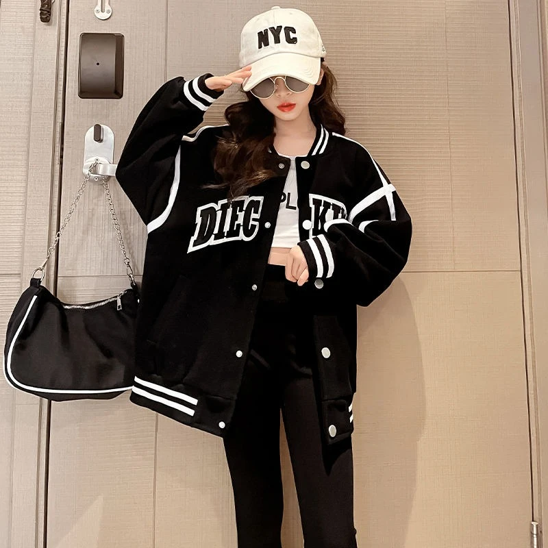 

2025 новая стильная свободная корейская куртка для девочек для малышей, весенне-осенняя стильная детская ветровка для активного отдыха, пальто