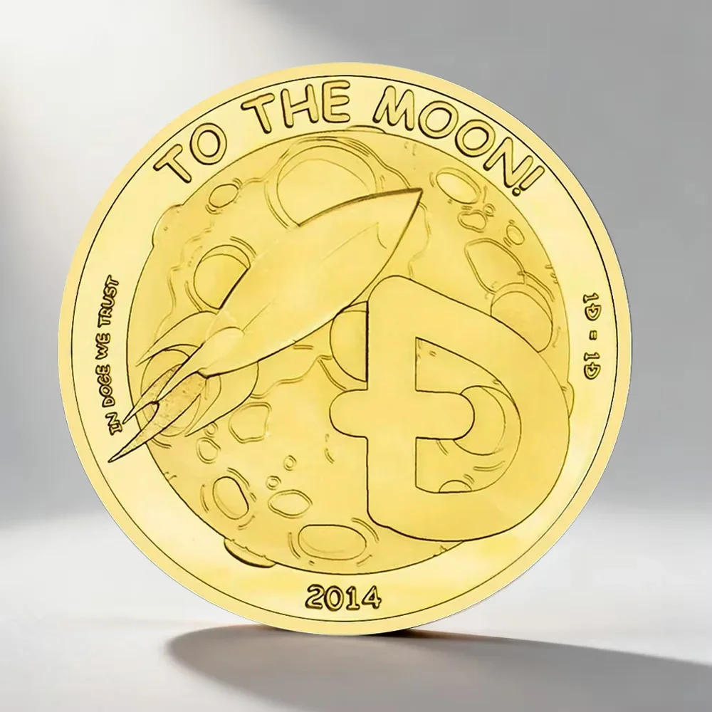 Dogecoin Gold Plated To The Moon Rocket Doge Meme Coin Funny Shiba Inu Pattern Collectible Souvenir Coins Gift