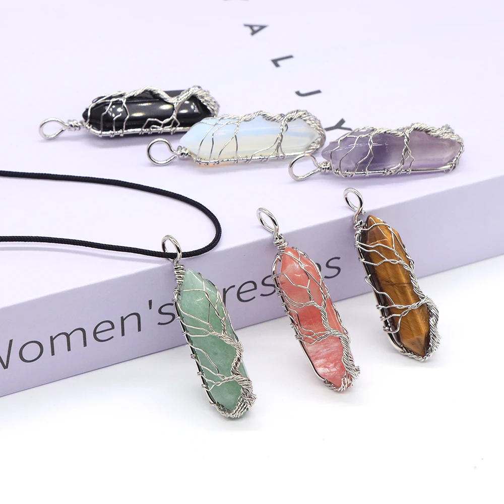 

Natural Stone Tree of Life Pendant Gem Necklaces Reiki Healing Quartz Crystal Crafts Fashion High Quality Jewelry Gift Wholesale