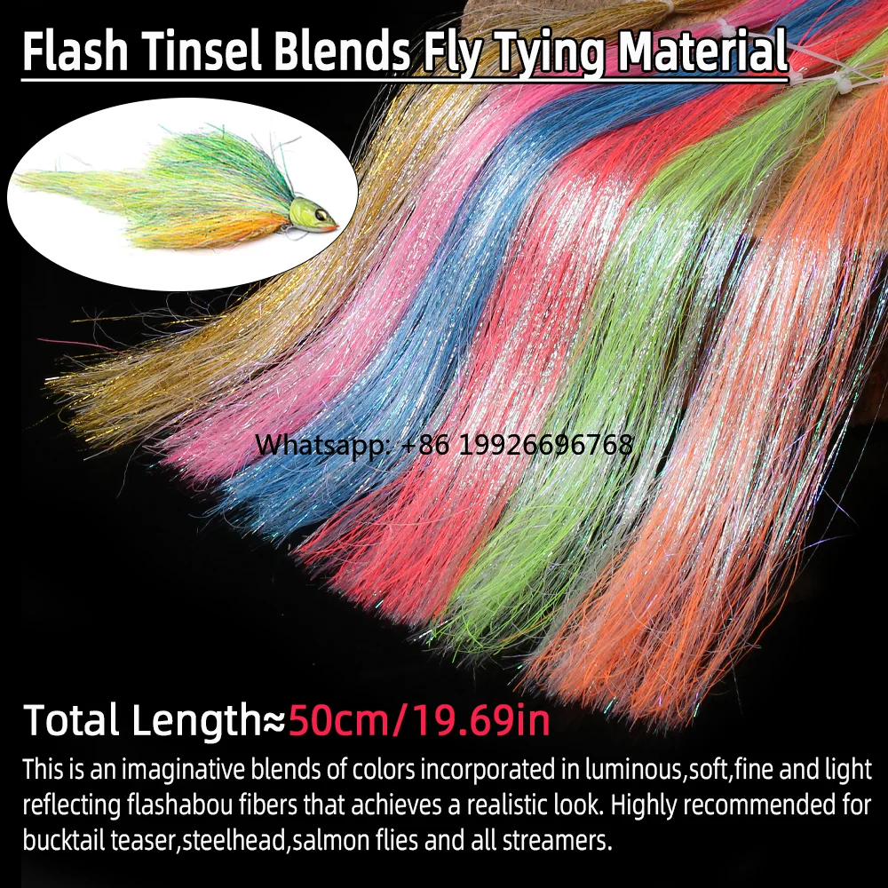 

50cm Long Luminous Flashabou Tinsel Fly Tying Material for Streamer Flies Sea Fishing Lure Baits Jig Lure Bucktail Teasers manu