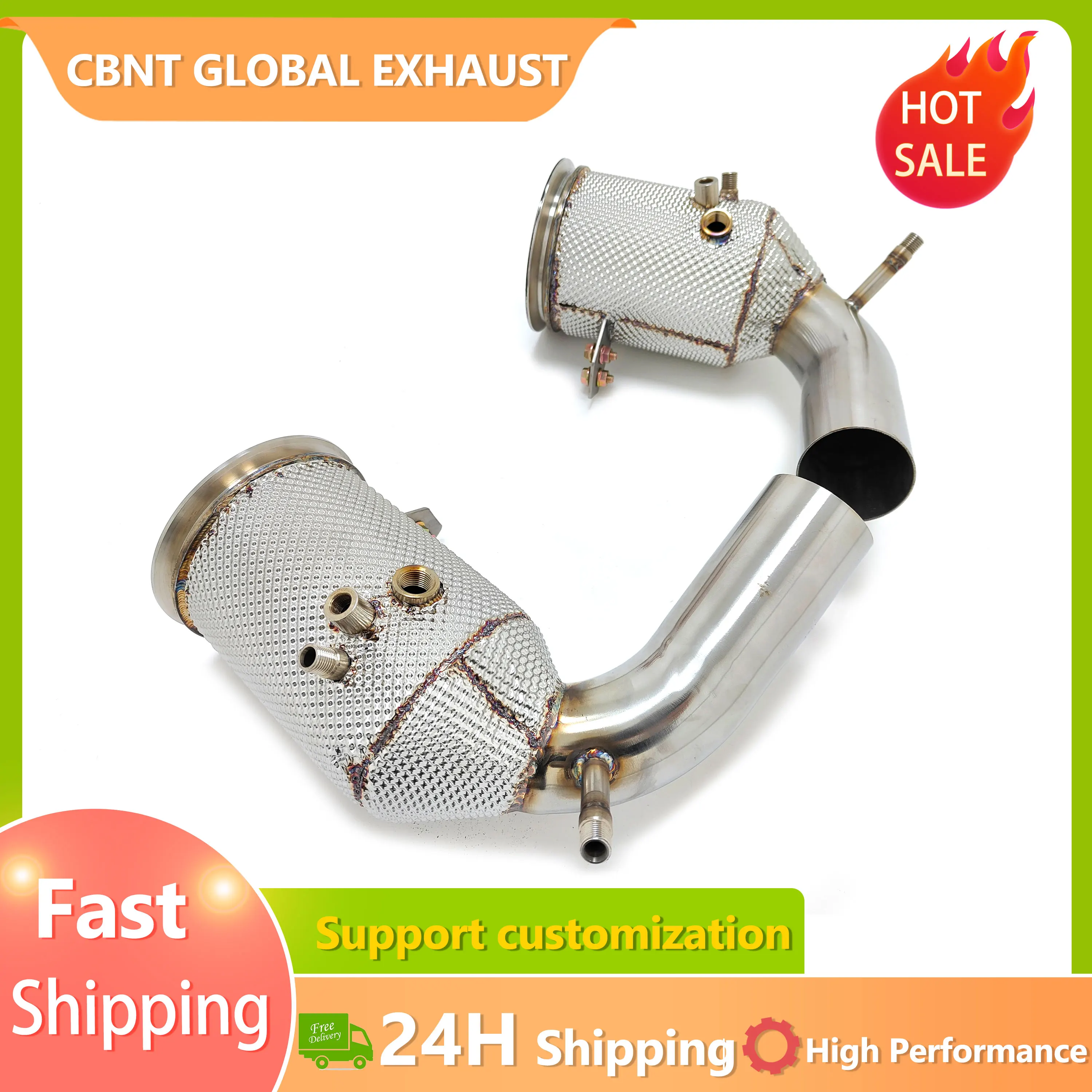 

CBNT High Performance Exhaust Header with Heat Shield for Porsche 911 992 3.0T 304 Stainless Steel High Flow Downpipe with OPF