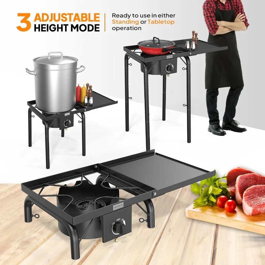 Stufa a gas a bruciatore singolo con ripiano laterale Stufa a propano portatile da 100 000 BTU con regolatore gamba rimovibile per campeggio domestico Backyar