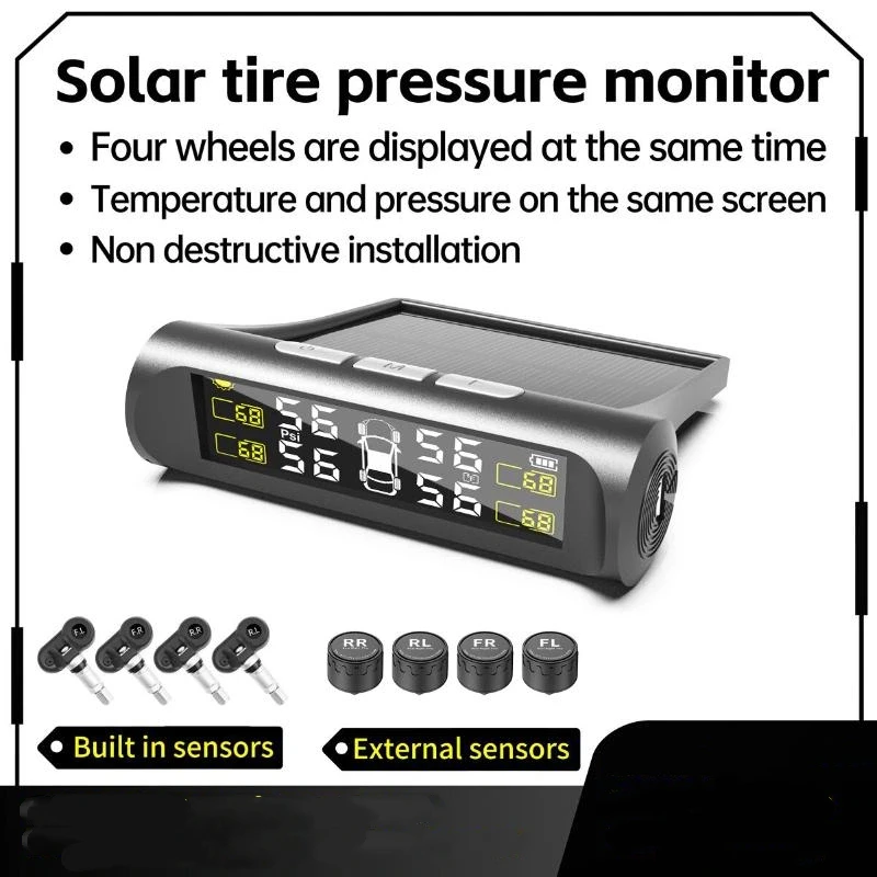 Wireless Tire Pressure Monitoring System: 4 External Sensors Real Time TPMS Auto Safety Alarm