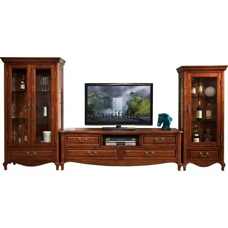 

American all-solid wood TV cabinet coffee table European simple modern storage cabinet