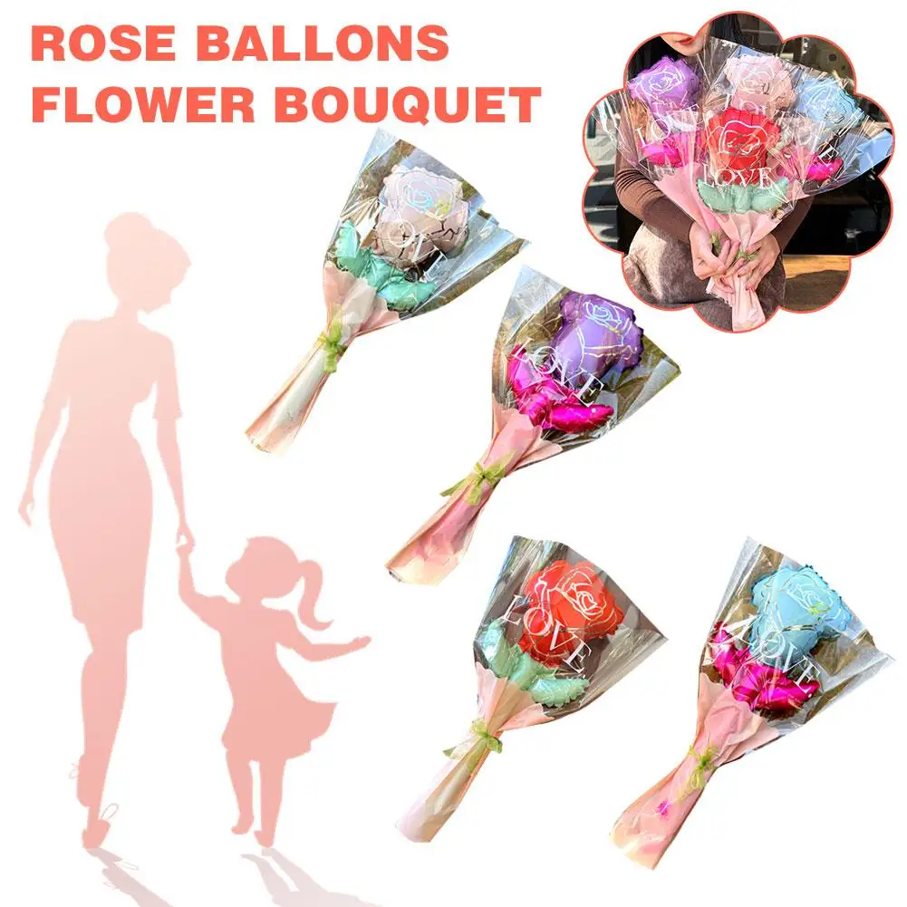 Handheld Rose Balloons Flower Bouquet Birthday Decor Wedding Balloon Ribbon Day With Valentine’s Film Gifts Aluminum Mother D2H7