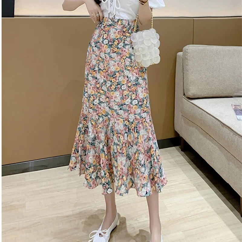 2024 New Spring Summer Women High Waist Slim Long Skirt High Quality Sweet Holiday Style Gorgeous Floral Mermaid Skirt