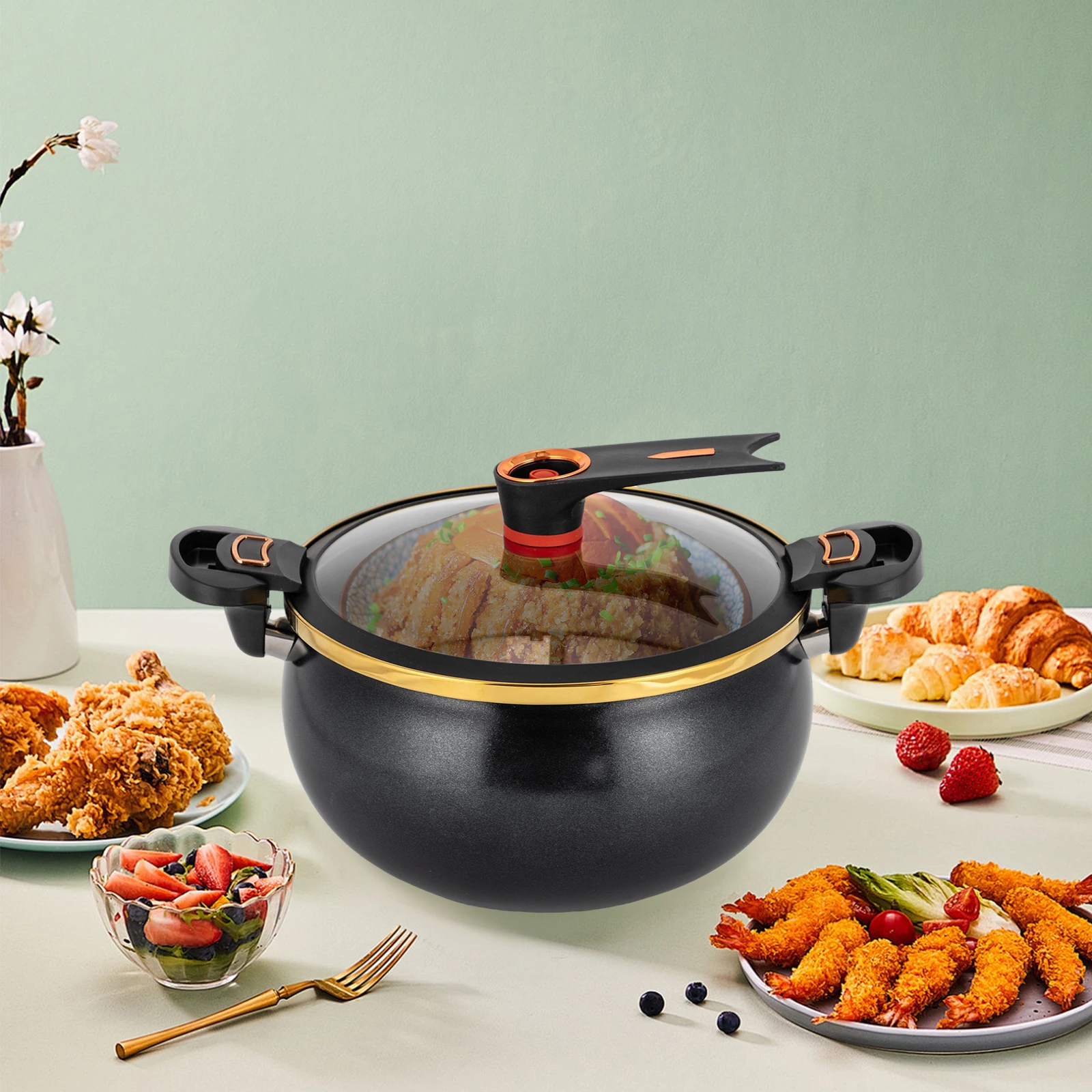 

Micro Pressure Cooke Non-Stick Pot, 8L/8.45Qt Multi-Function Micro Pressure Cooking Pot for Open Fire Induction Cooker