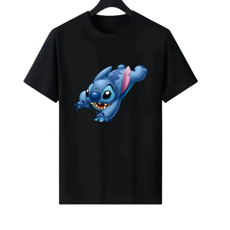 

Disney Stitch Женская мода Повседневная одежда с круглым вырезом для родителей и детей Свободные топы Женские дешевые футболки с короткими рукавами Толстовки