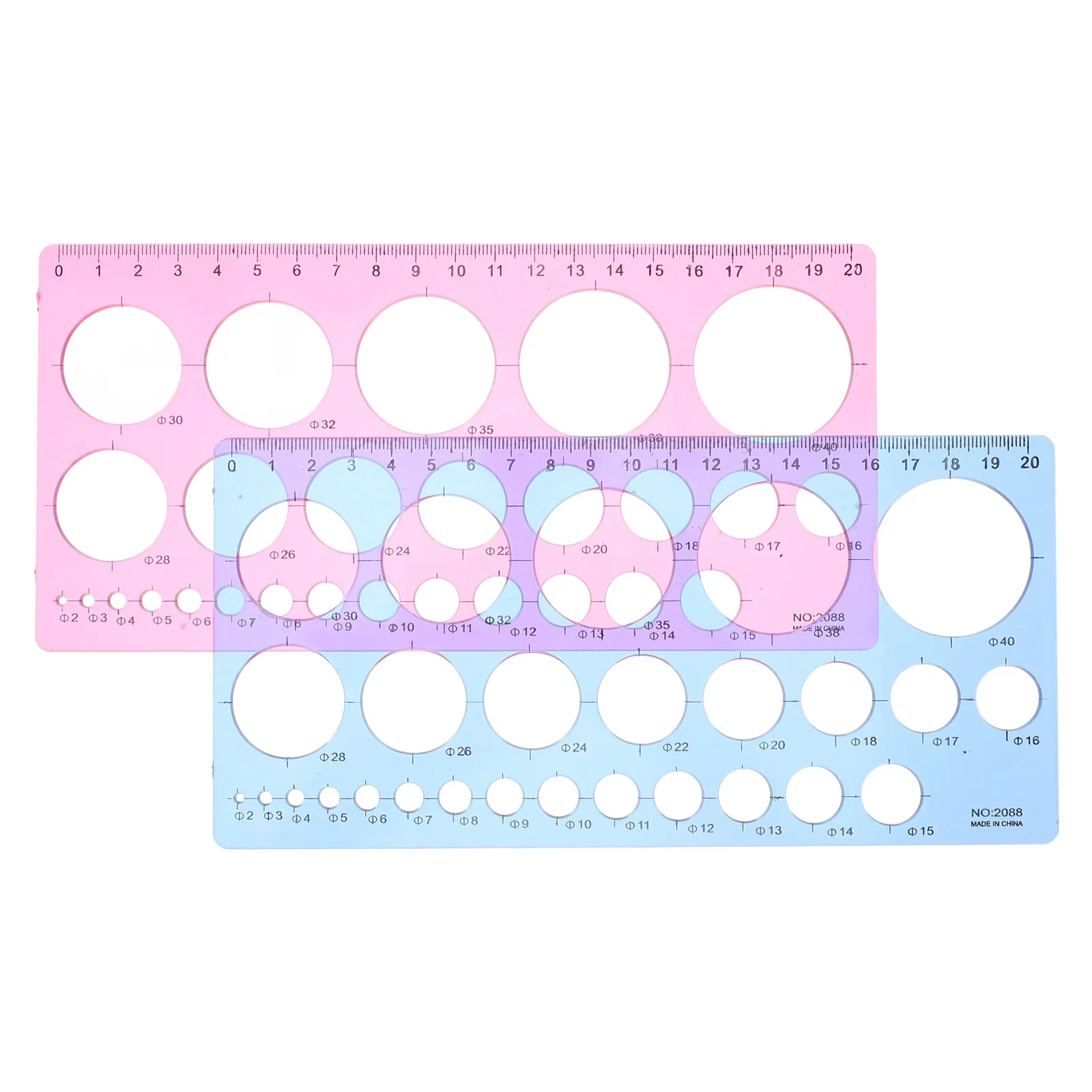 2Pcs Multifunctional Circle Template Rulers Geometric Plastic Drawing Tools Office School Drafting Circles Aid