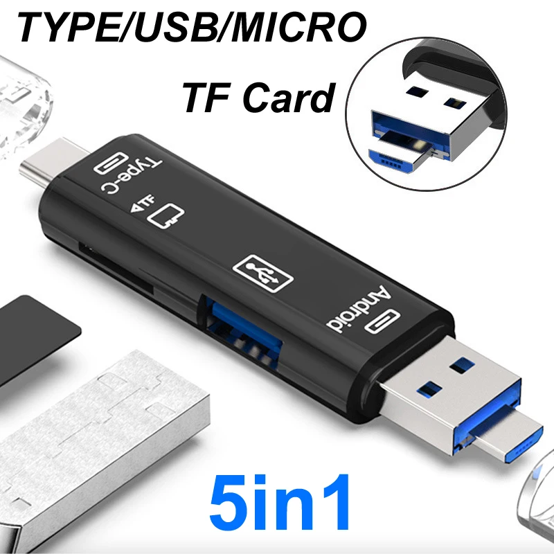 5 in 1  Multifunction USB 2.0 OTG support Type C USB Micro USB TF/SD Memory Card Read Reader Adapter for PC Laptop Mobile Phone