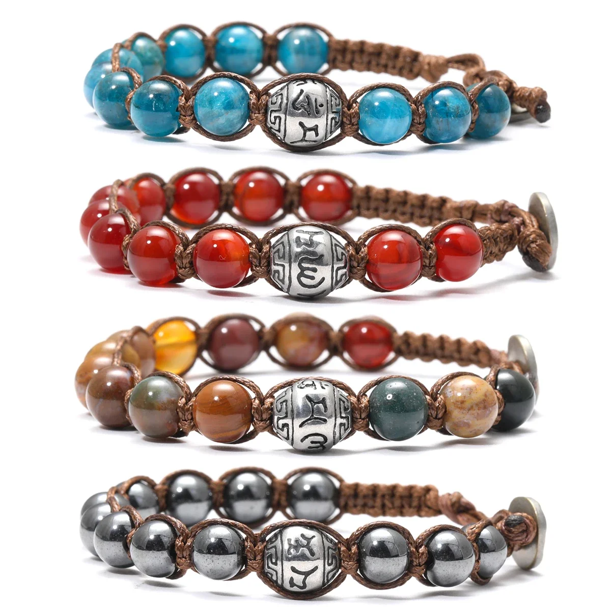 Tibetan Culture Braided Natural Stone Stainless Steel Bracelet Protective Knot Adjustable Men Women Bracelets Soul Healing