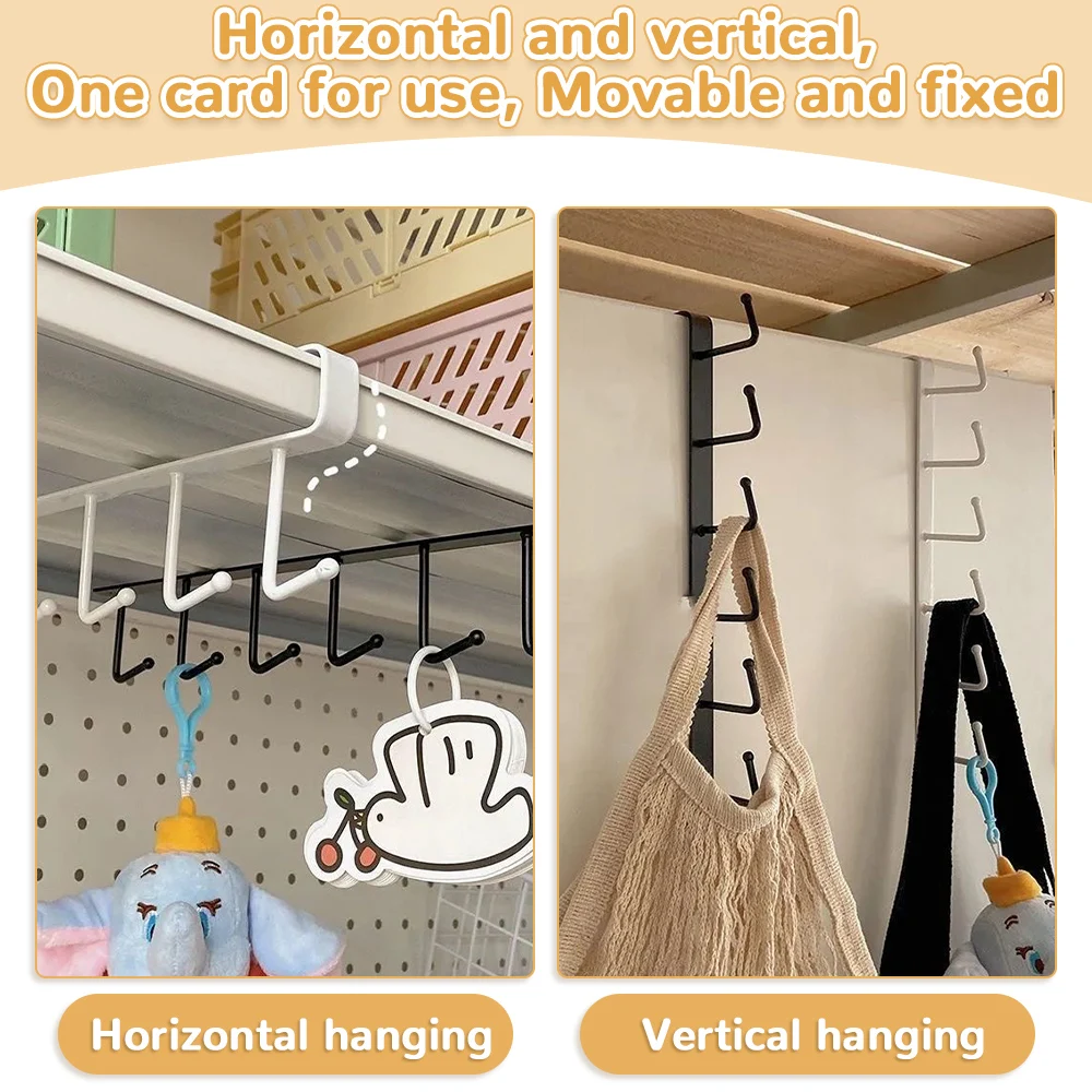 Traceless Hook Iron Cabinet Traceless Hook Six-Piece Storage Hanger Multi-Row Hook Wardrobe Kitchen Punch-free Storage Rack