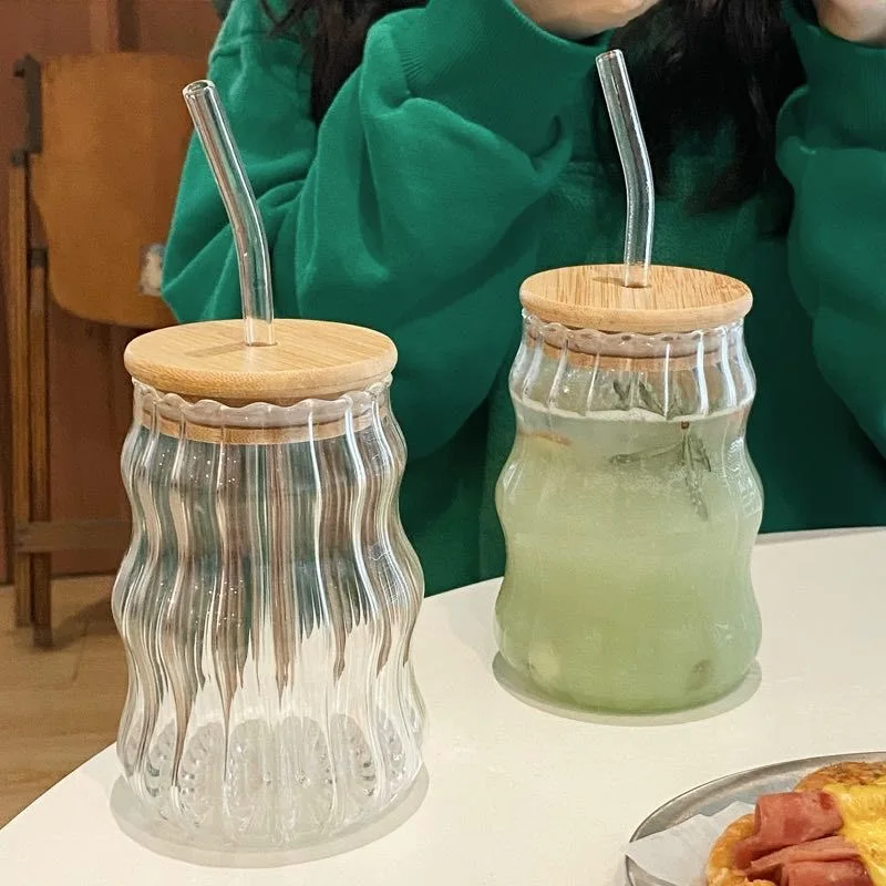 18oz Cup with Straw Clear Juice Milk Straw Cup with Bamboo Lid Drinkware  Simple Tumbler Latte Coffee Cup Mason Jar Mug - AliExpress 15