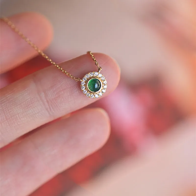 Huitan Vintage Green Pendant Necklace for Women Dainty Round Charm Temperament Elegant Female Accessories Wedding Jewelry Gift