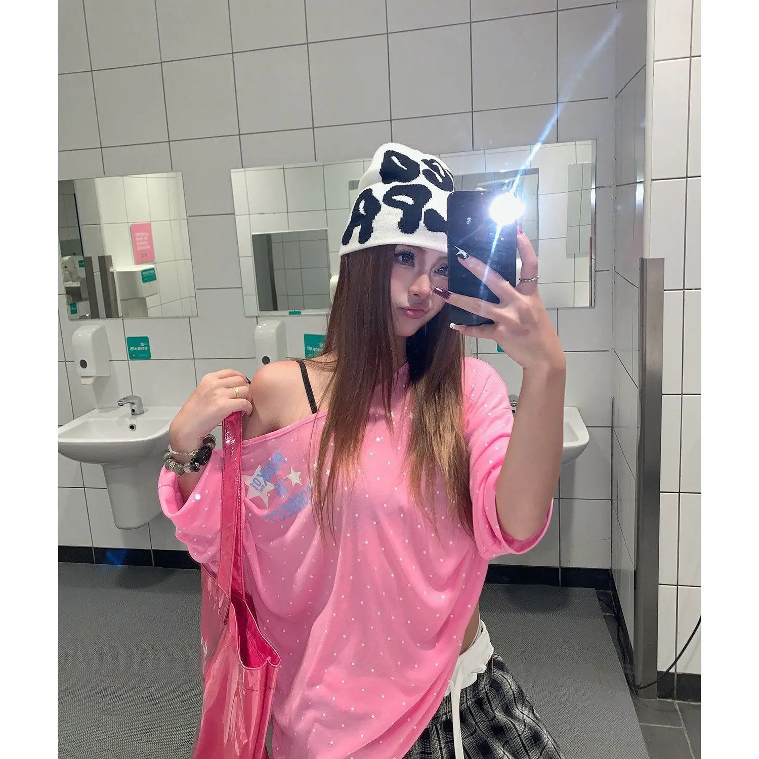 American Spicy Girl Slant Shoulder Shirt Loose Wave Point Show Thin Lazy Long Sleeve Casual Summer T-shirts Top