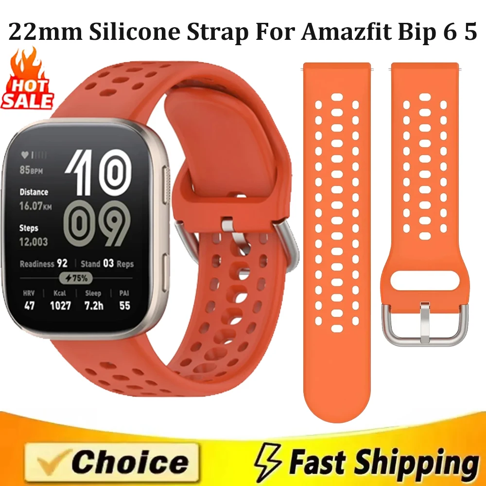22mm Silicone Strap For Amazfit Bip 6 5/Helio Official Wristband For Amazfit Balance 2 1/Cheetah Round/T-Rex3 Pro 48mm Watchband