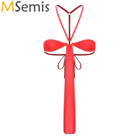 Womens Brazilian Bikini Swimsuit Micro Slingshot One Piece Swimwear Halter Micro Bra O-ring T-back Sheer Mesh Bodysuit Underwear