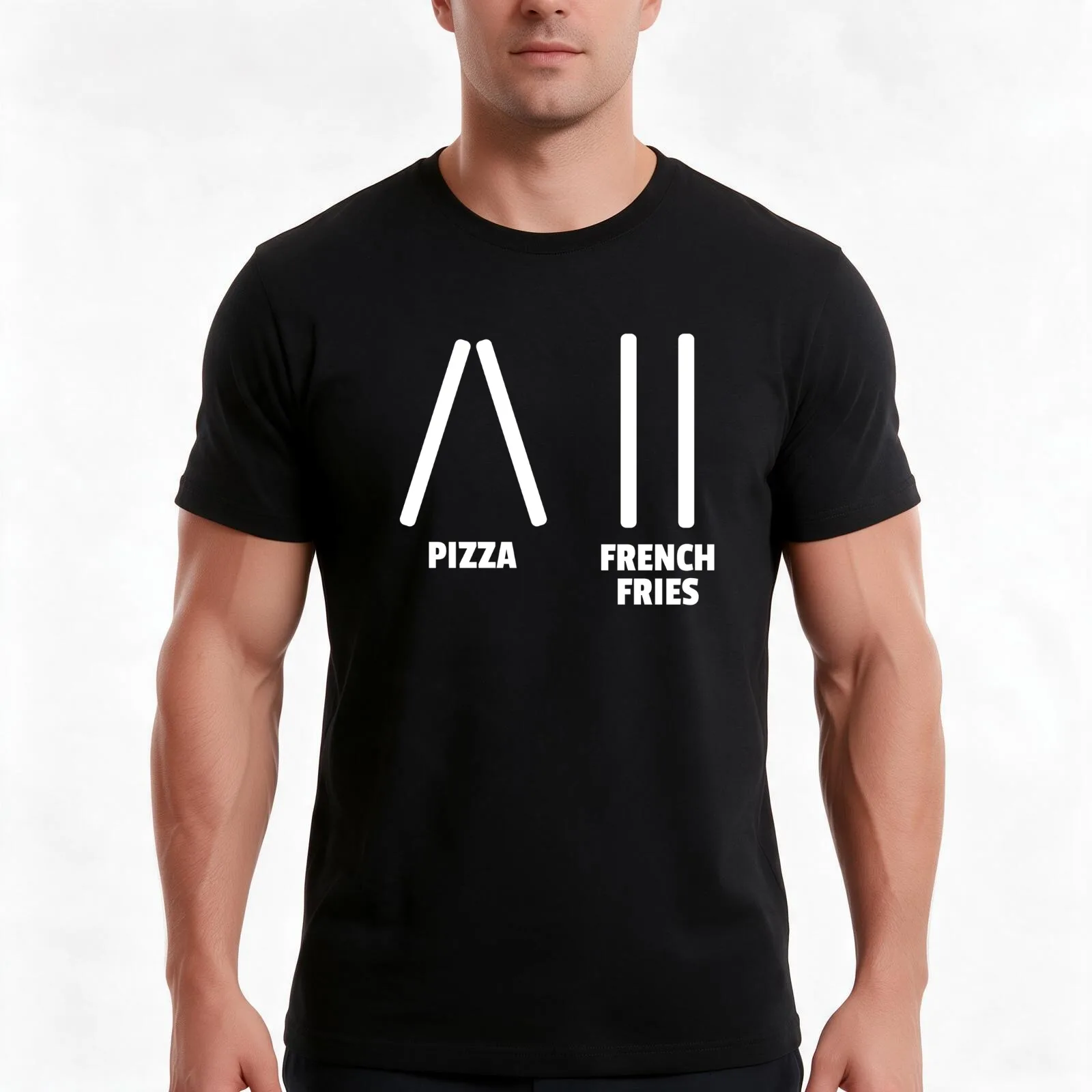 Pizza French Fries Funny Ski Instructor Skiing Gift T-Shirt, Summer Casual Cotton Tee, Oversized Streetwear Tops, 100% Cotton