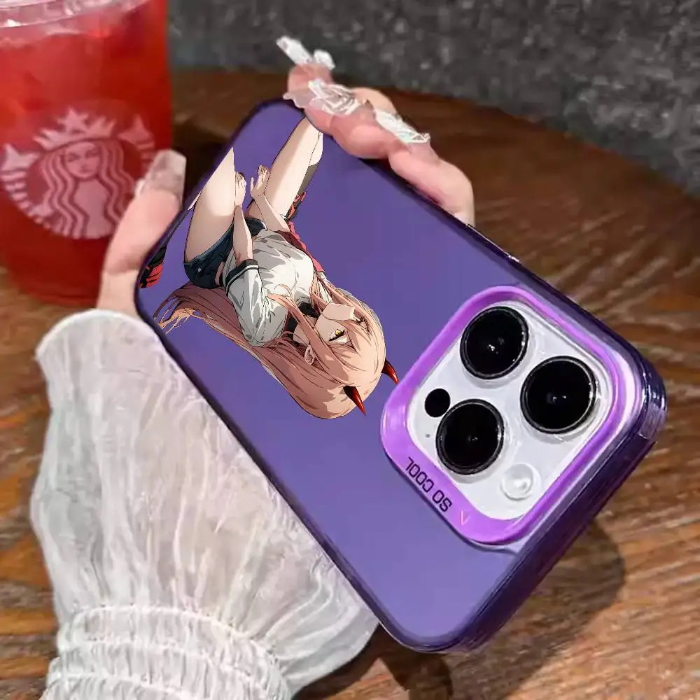1 st Power Chainsaw Man Telefoon Case Laser IMD Kleur Zilver Shell Voor IPhone 17 16 15 14 13 12 11 Air Pro Max Plus