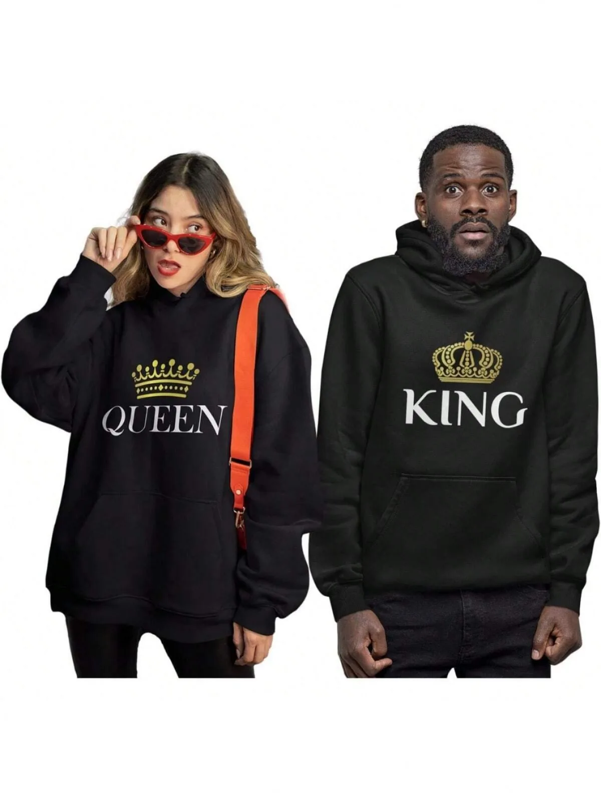 

1 шт. [парный стиль] повседневная модная толстовка с принтом «Король и королева» в одном стиле, удобная свободная подарочная толстовка с капюшоном