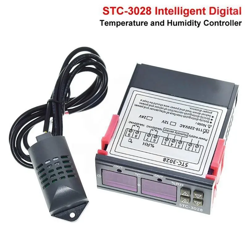 STC-3028 Dual Digital Temperature Humidity Controller For Incubator For 110-220V Thermoregulator Thermostatic Function