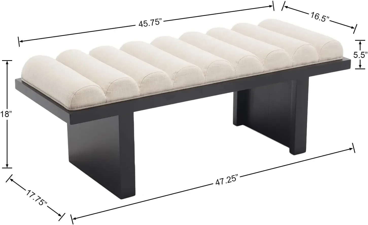 Bed Bench, Dining Bench with Black Legs, Upholstered Linen Bench End of Bed Stool for Bedroom, Living Room, Entryway,