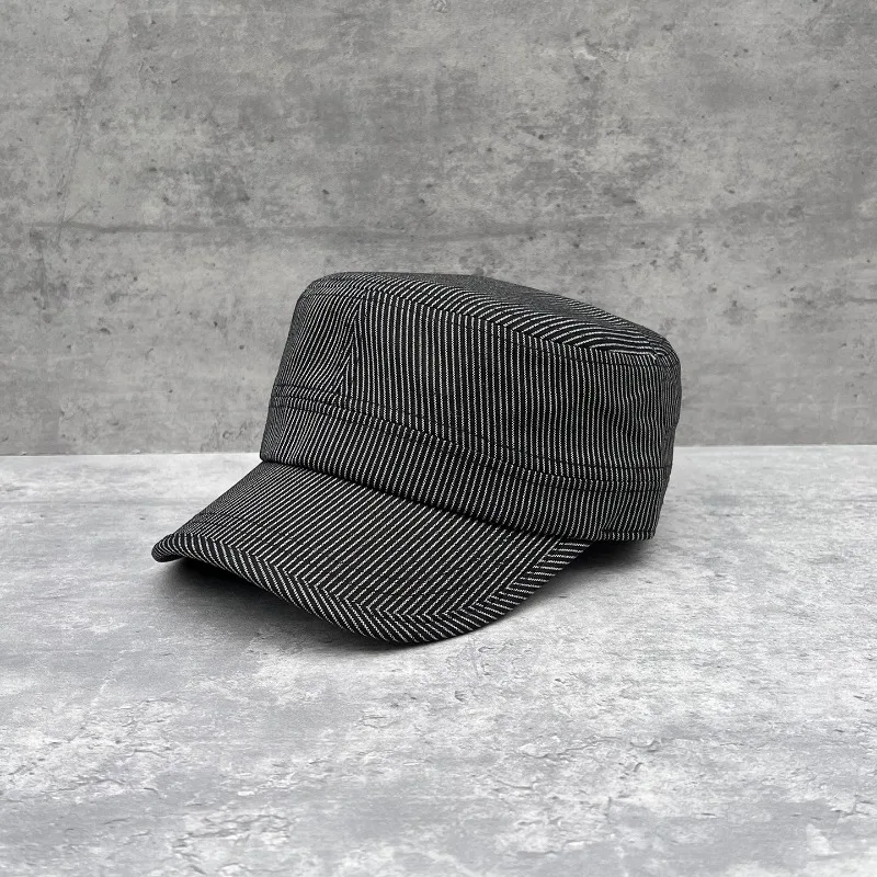 Women's Spring Summer Fashion Light Office Versatile Fine Striped Flat Top Adjustable Equestrian Newsboy Cap