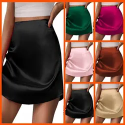 Classic Stain Silk Mini Skirt Sexy Stretchy Satin Silk Skirt A-Line Party Skirts Women