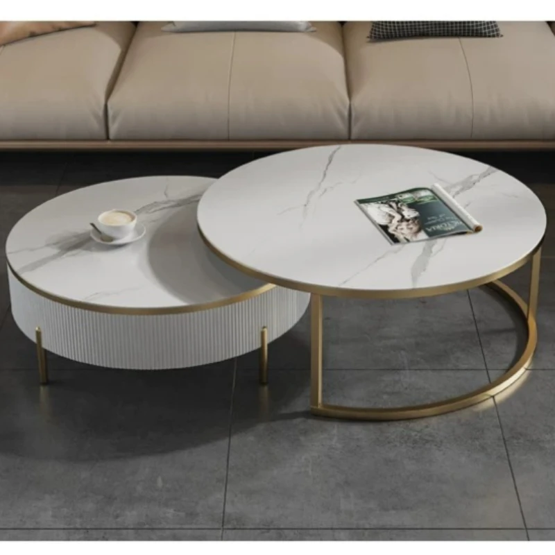 CX Coffee table TV cabinet living room 2026 new light luxury modern high-end rock slab round solid wood minimalist designer