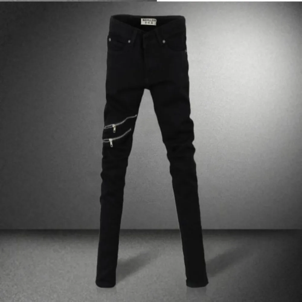 Casual Zipper Designer Men\'s Jeans Denim Pants 2024 Spring and Autumn Korean New Trendy Black Slim Elastic Pencil Trousers Male