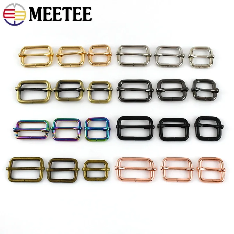 Meetee 10Pcs 13-50mm Metal Tri-Glide Slider Buckle Carabiner Adjuster Hook Roller Pin Clasp Bag Strap Belt Hardware Accessories