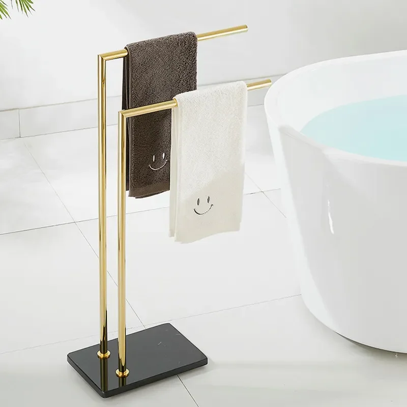 Solid Brass Towel Rack Gold Marble Bathroom Storage Floor Standing Vertical Hanger for Bathtub Area Luxury Home Decor