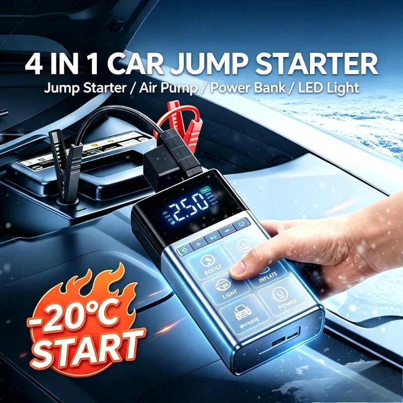 4 IN 1 Car Jump Starter Air Compressor 8400mAh/12000mAh Portable Power Bank LED Light Digital Tire Inflator With EVA Storage Bag