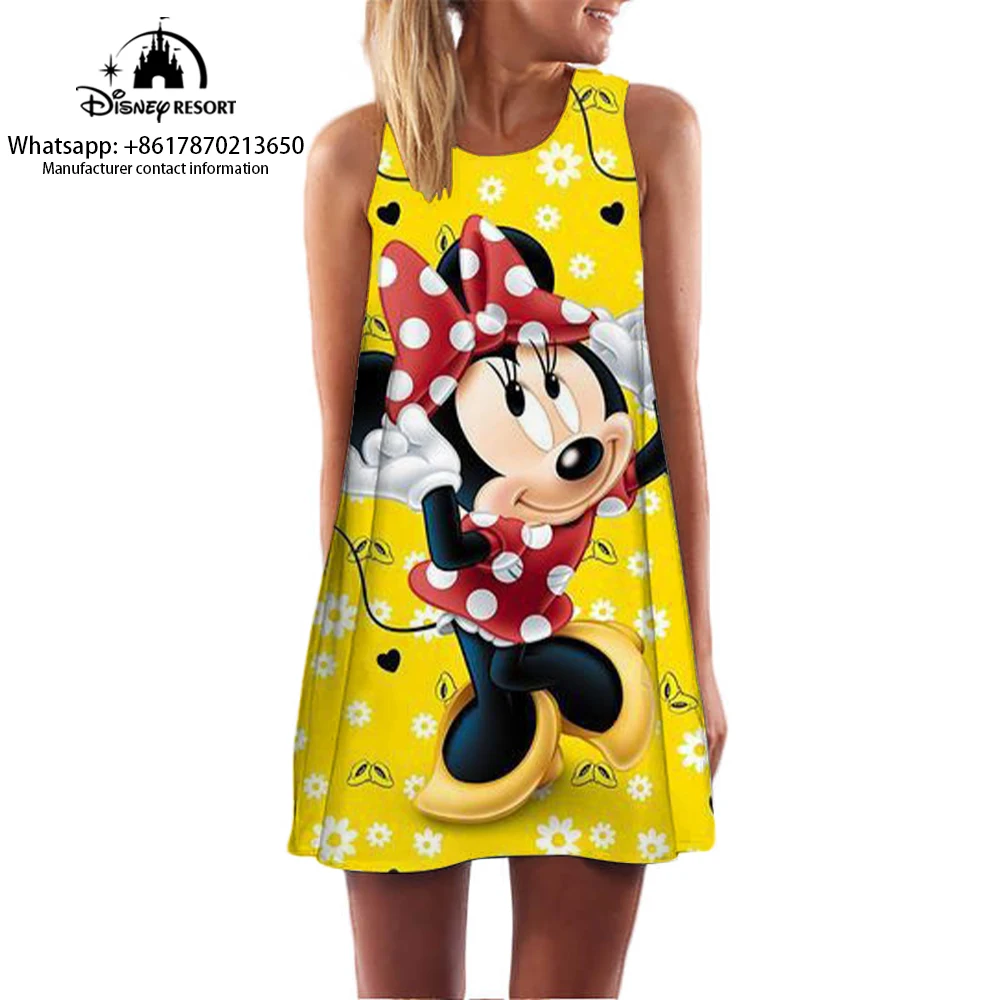 Pullover loose 3D dress casual fashion cute Mickey Mouse sleeveless dress summer sleeveless cartoon pattern print dress for wome