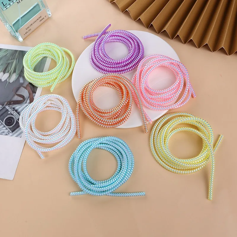 For IPhone Samsung Huawei 1.5M Laser USB Protective Cable Cover Elastic Cord with Spring Structure   Charger Accessories RXQ02