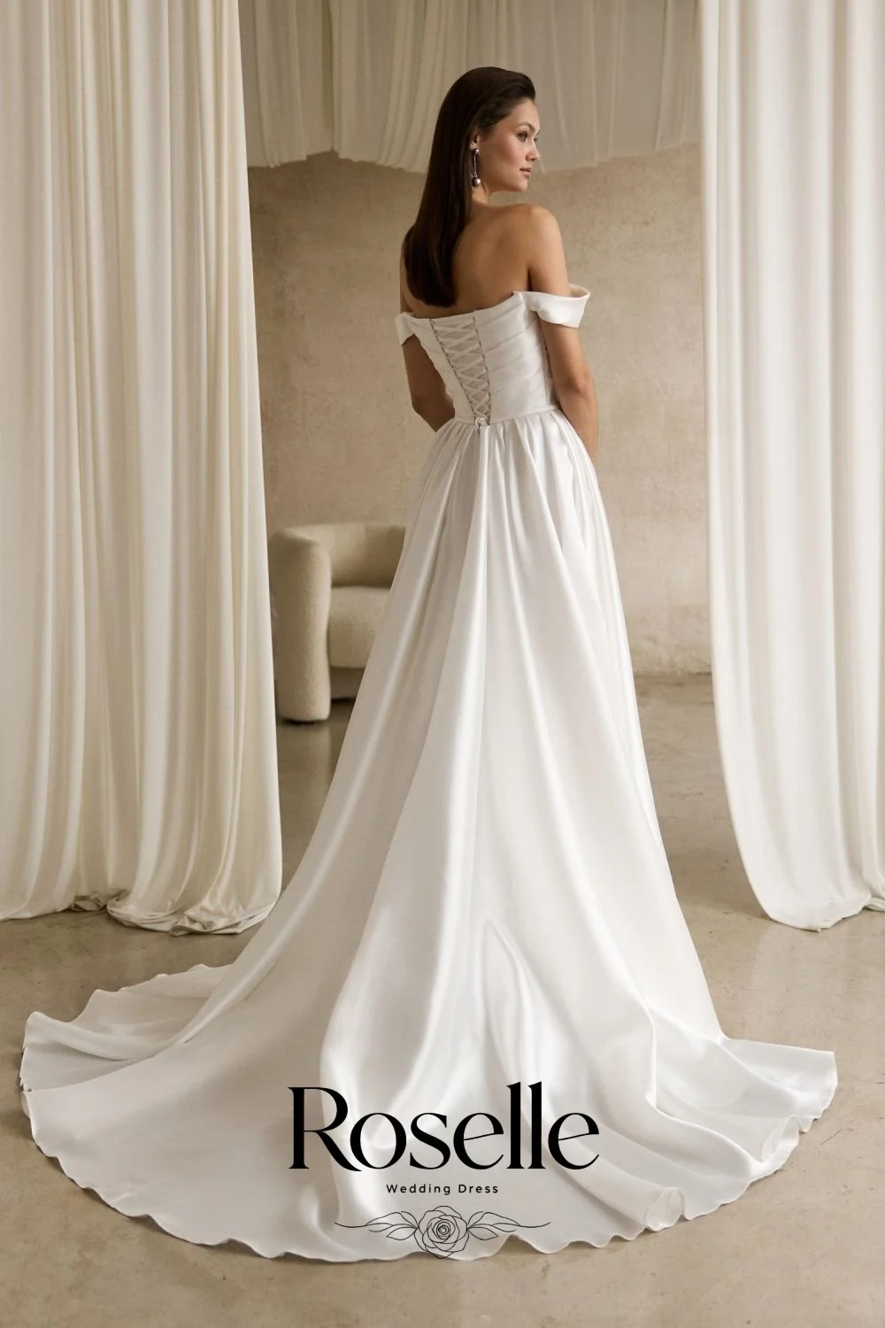 ROSELLE Elegant A-Line Strapless Wedding Dress Off Shoulder Open Back Train Pleat 2026 Bridal Gown Customized свадебное платьеl