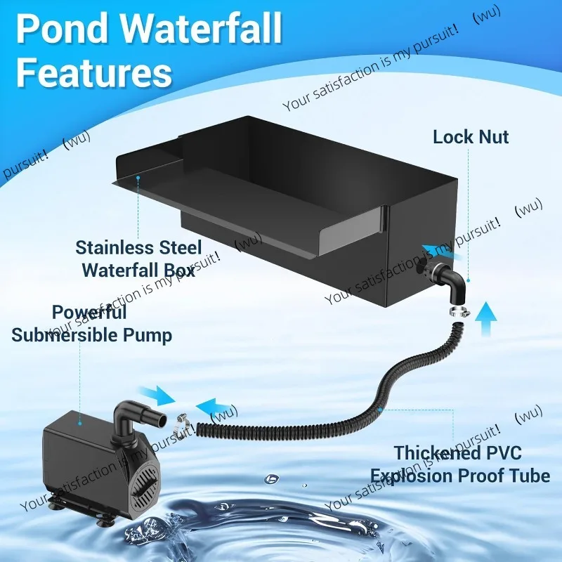 Pond Waterfall Spillway Kit with Pump  And Spillway Corrugated Tubing 304 Stainless Steel Garden FountainLandscape decoration