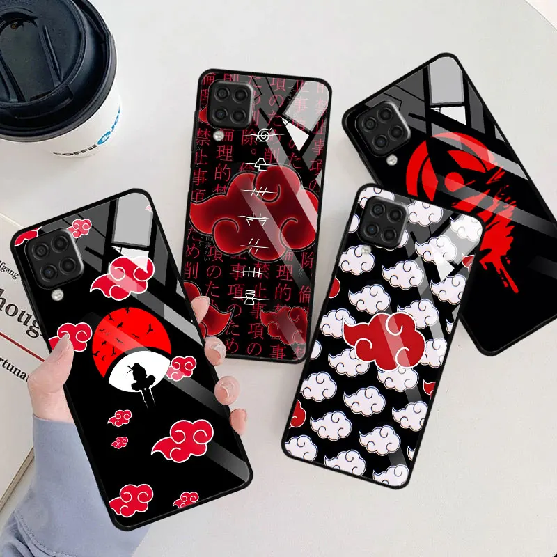 Tempered Glass Case for Samsung Galaxy A07 A50 A06 A10 A20s A03 A7 A70 A04s A50s Akatsuki Red Clouds Itachi Uchiha Phone Cover