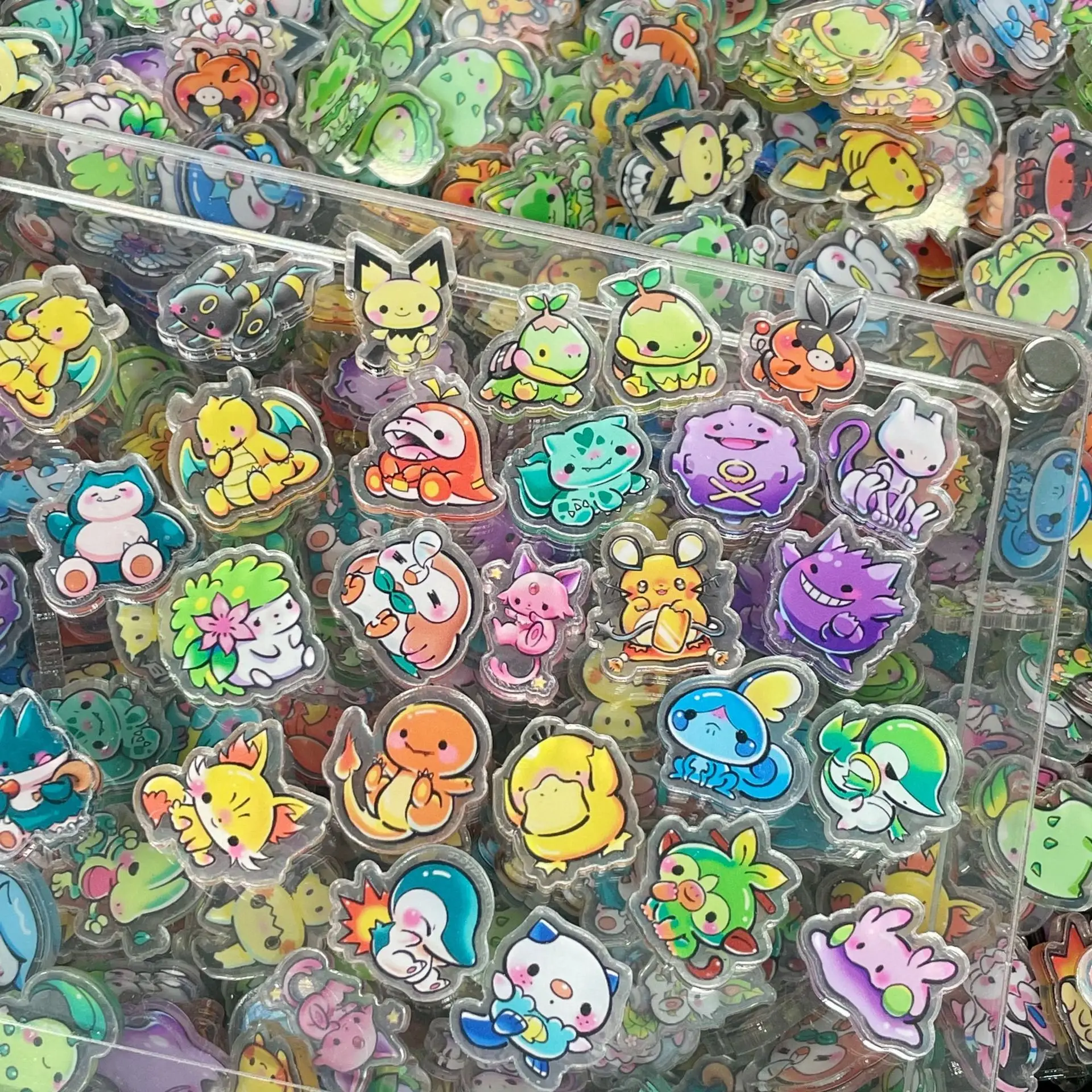 2/4cm 100/300/500g Pokemon Pikachu DIY Patch Acrylic Waterproof Homemade Keychain Refrigerator Stickers Pikachu Childrens Toys