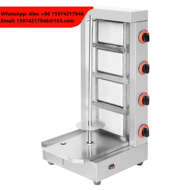 Commercial Grade 4 Burner Gas Rotating Shawarma Grill For Meat Processing Stainless Steel Kebab Machine