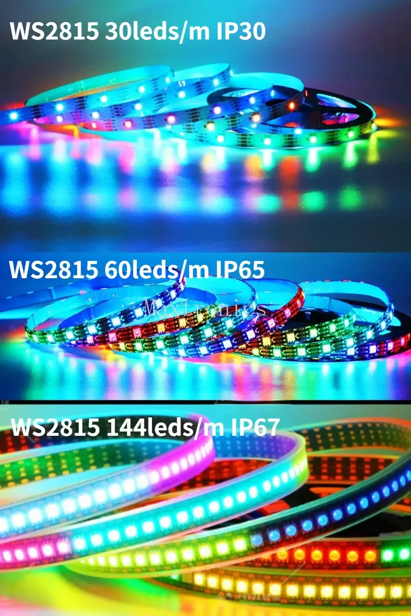 RGB LED 스트립 SMD5050 스마트 개별 주소 지정 가능 듀얼 시그널, IP30 IP65 IP67 테이프 라이트, DC5V, 12V, WS2813, WS2815, 30, 60, 144LED/m