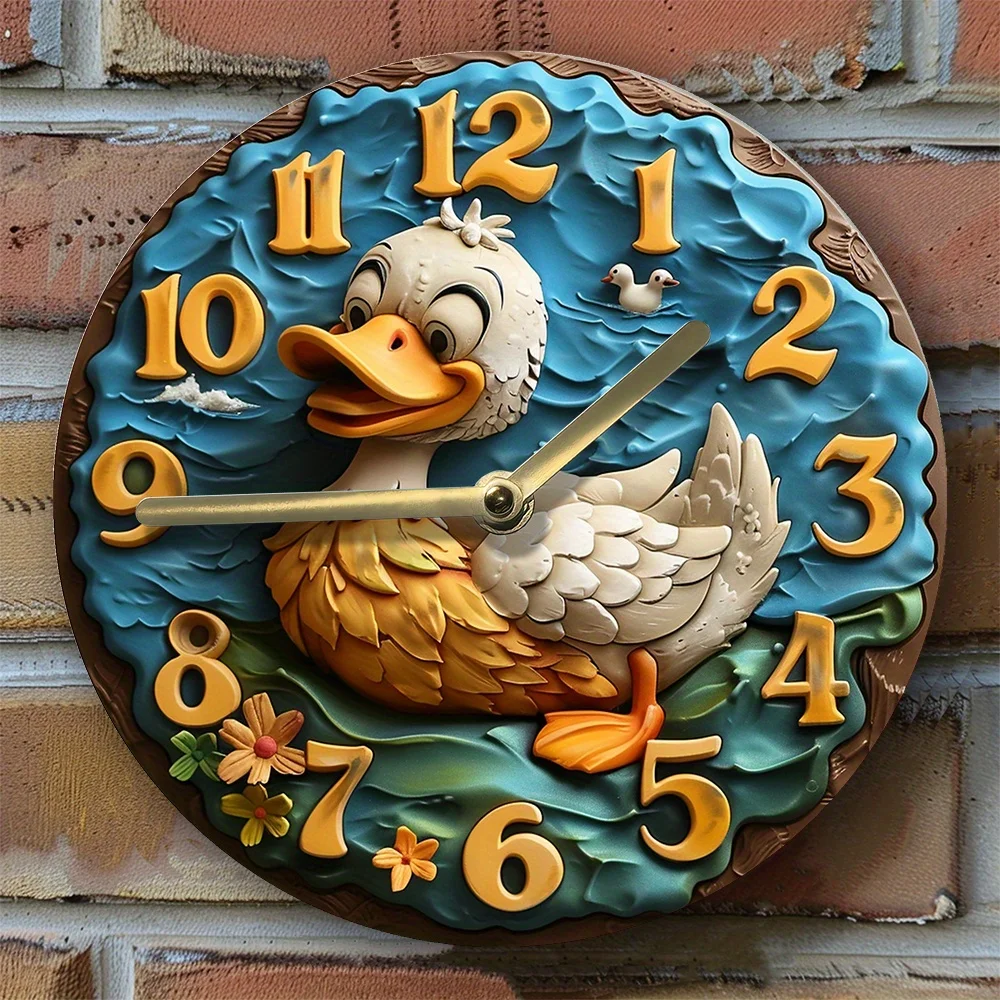 Duck-Themed Silent Wall Clock with 2D Visual Effect, DIY Kit – Decorative Timepiece for Summer Kitchen or Mother's Thanksgiving