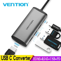 Vention Thunderbolt 3 Dock USB 3.0 Type C to HDMI USB Hub RJ45 Adapter for MacBook Pro Huawei P30/P20 Samsung usb c Adapter NEW