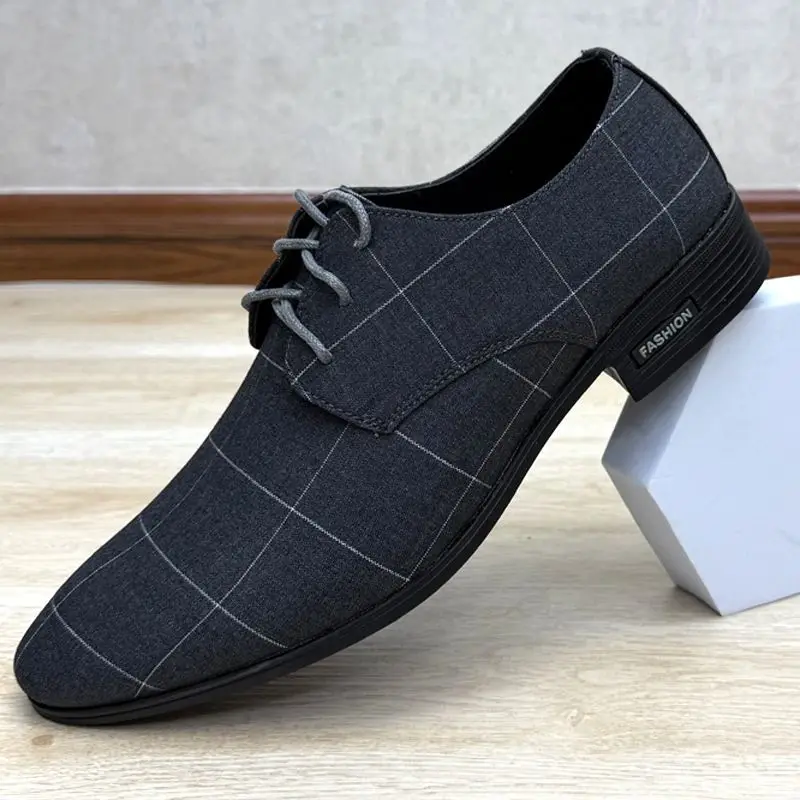 Men Korean Mesh Dress Shoes Pointed Toe British Business Formal Height Increasing Casual Leather Shoes