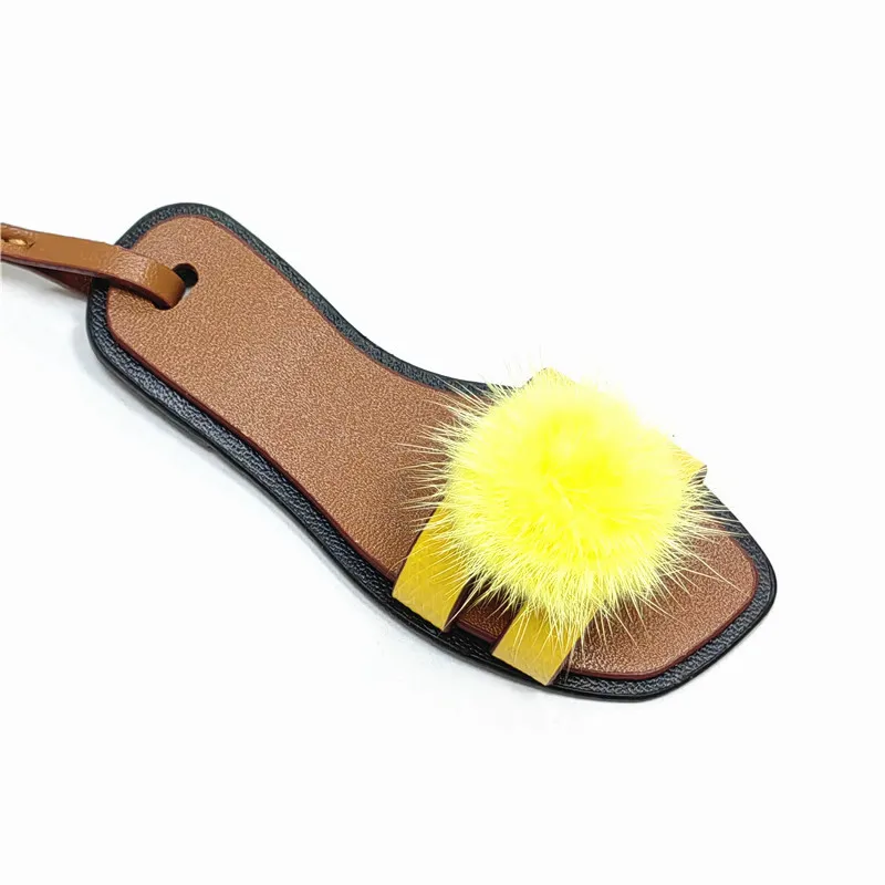 New Cute Mink Fur Lanyard Slippers Keychain Car KeyRing Plush School Bag Pendant Gift Kawaii Backpack Keychains